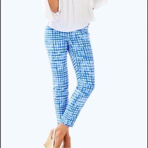 Lilly Pulitzer Bennet Blue White Gingham Kelly Skinny Feelin Beachy Ankle Pant 6